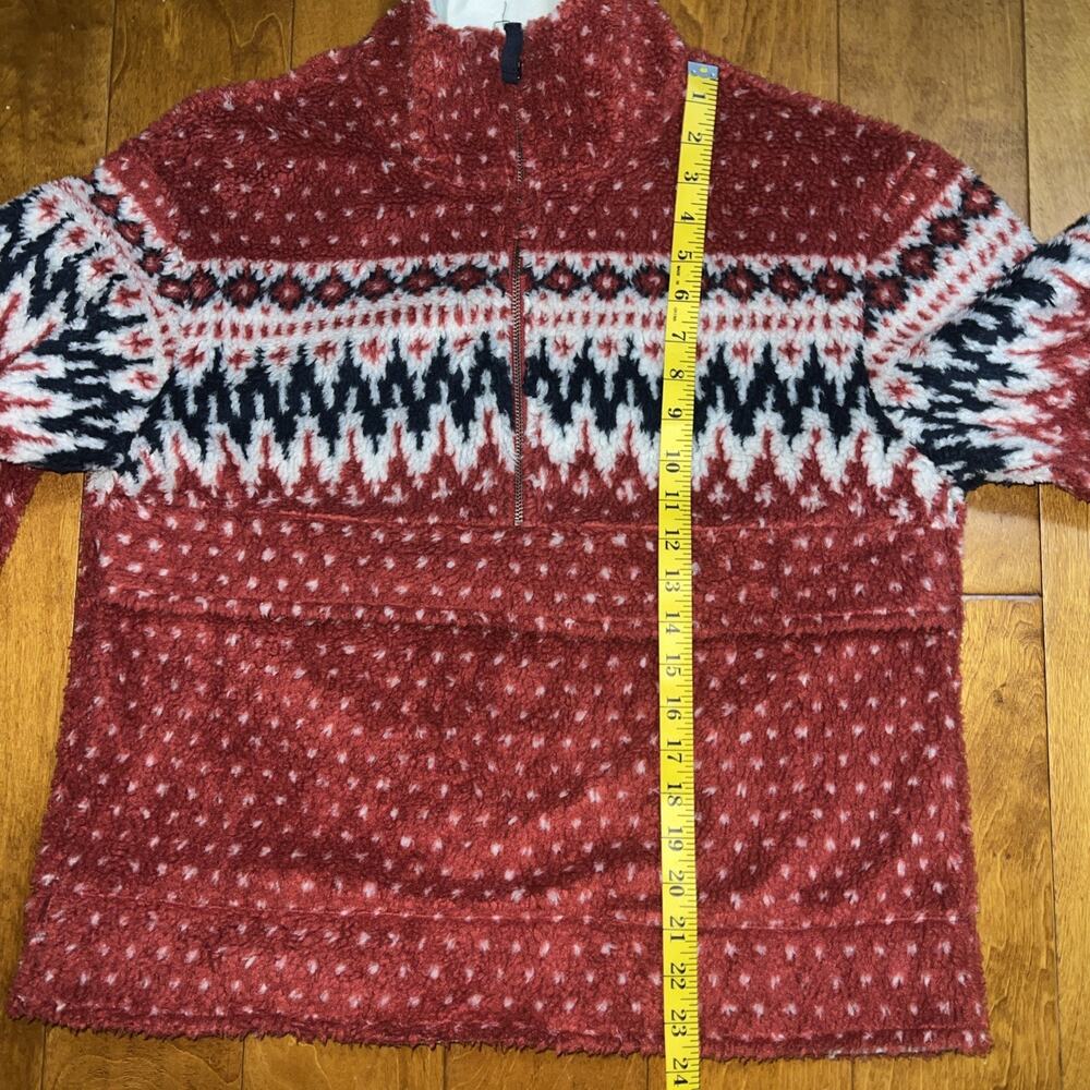 LL BEAN Signature Nordic Fair Isle Sherpa Fleece Jacket Size S Red Half-Zip - Picture 4 of 10